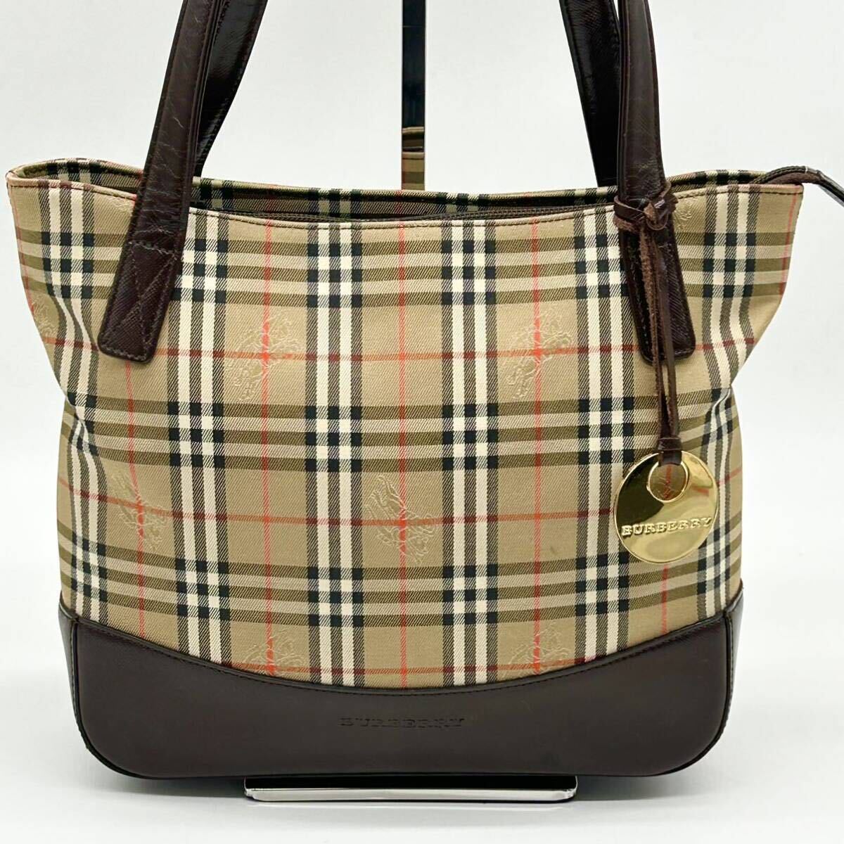 * высококлассный *BURBERRY Burberry Mini сумка ручная сумочка большая сумка сумка портфель noba проверка шланг Logo очарование парусина кожа бежевый 