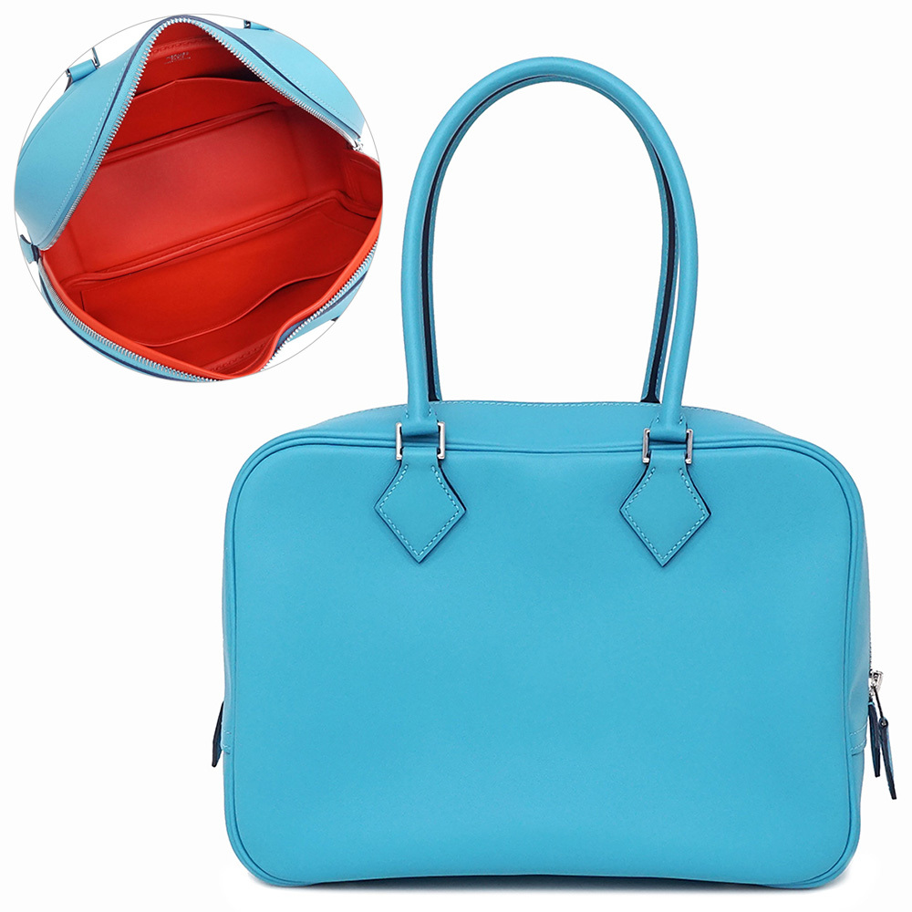 ( new goods * unused goods ) Hermes HERMES Plume 28vo- Swift handbag blue te.no-ru rouge du cool blue × red D stamp 