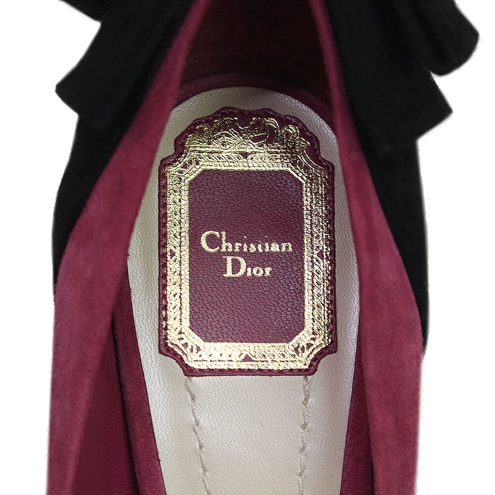 (中古) クリスチャン ディオール Christian Dior ヒールリボン スエード パンプス 靴 パープル×ブラック #38 日本サイズ 25cm_画像7