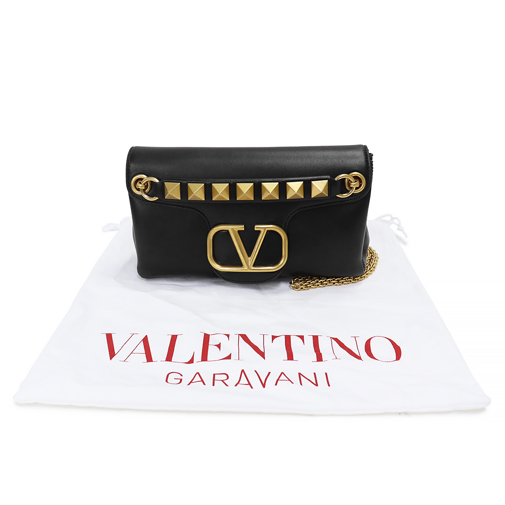 （美品）ヴァレンティノ ガラヴァーニ Valentino Garavani スタッズ チェーン ショルダーバッグ ブラック 黒 ゴールド金具 XW2B0K26VNL_画像2