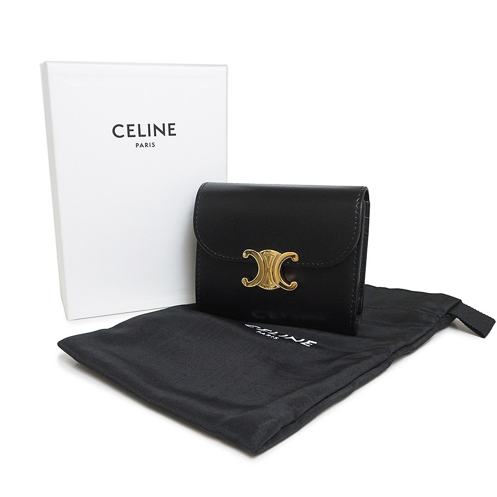 （新品・未使用品）セリーヌ CELINE スモールウォレット トリオンフ コンパクト 三つ折り財布 カーフスキン レザー ブラック 黒 10D783DPV_画像2