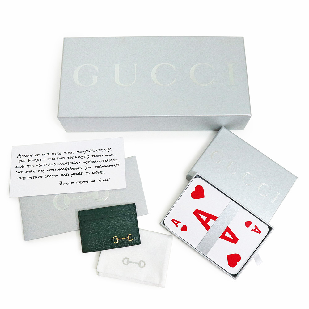 （新品・未使用品）グッチ GUCCI ホースビット カードケース トランプセット パスケース 定期入れ レザー グリーン 700469_画像2