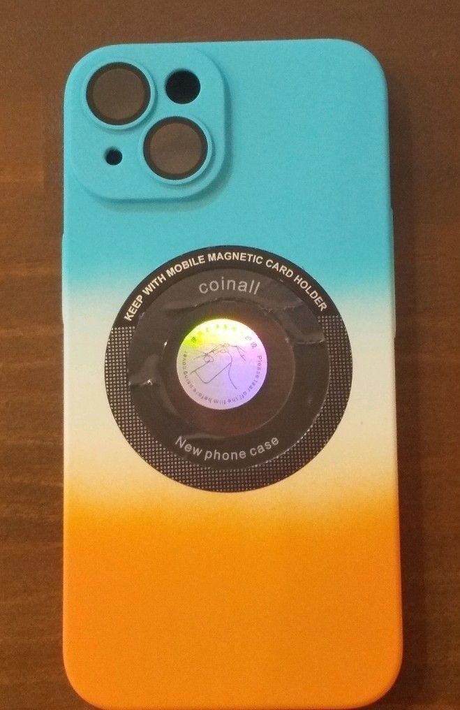 iPhoneケース 13 オレンジ 水色 PC magsafe 薄型 定番