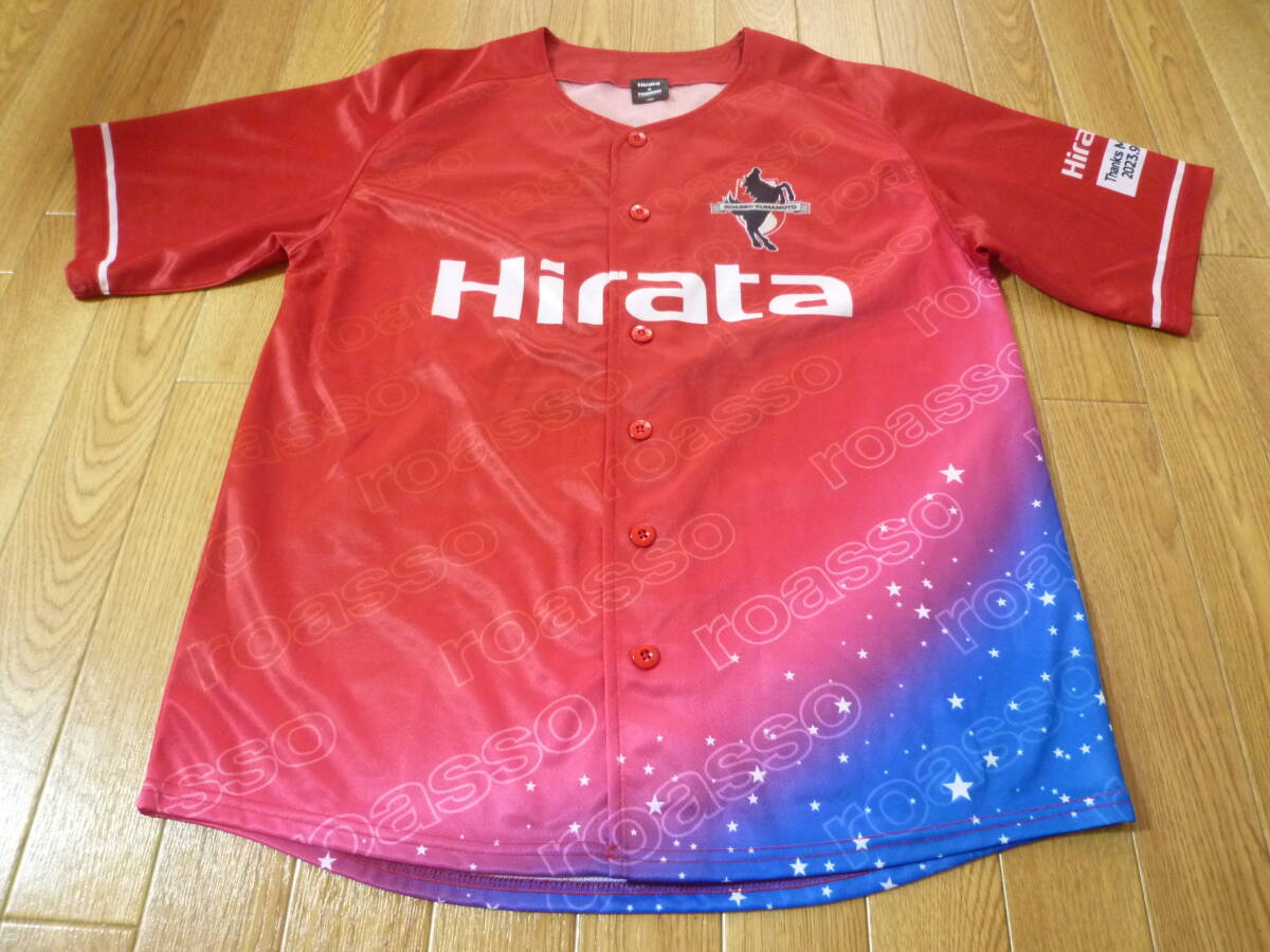 ロアッソ熊本 Hirata☆サンクスマッチ オリジナル ベースボールシャツ 美品☆Ｆ_画像1
