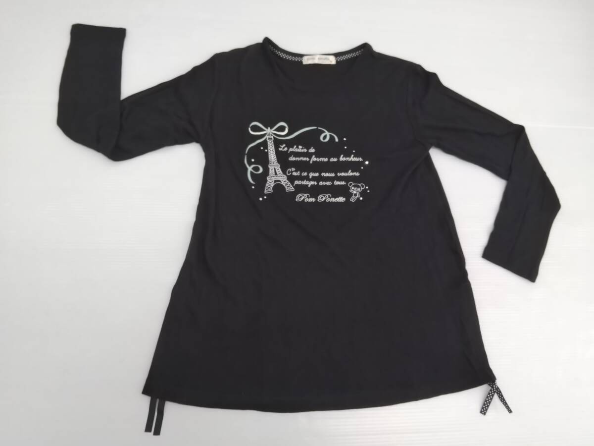 【値下げ！即決！】★pom ponette junior/ポンポネットジュニア★子供服　長袖チュニック　Tシャツ　エッフェル塔　黒　Lサイズ（160㎝）　_画像1