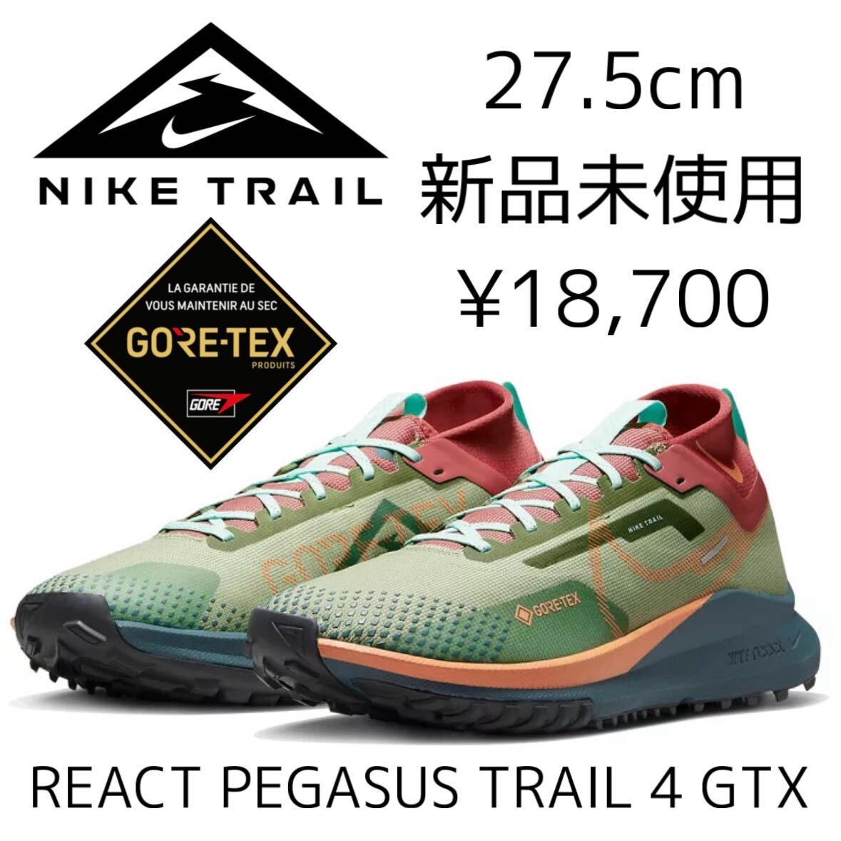 GORE-TEX 27.5cm 新品 NIKE REACT PEGASUS TRAIL 4 GTX リアクト ペガサス トレイル ゴアテックス トレランシューズ トレイルランニングの画像1