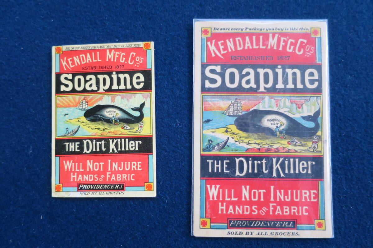 アメリカ式捕鯨時代のクジラ石鹸ラベル、絵葉書の計７種。１８２７年創業のKendall社製Soapineの広告ラベル。希少な捕鯨産業資料・史料。_画像2