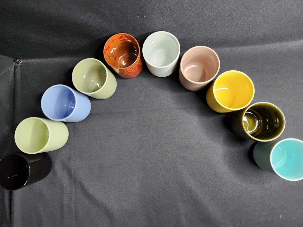 ◆新品/レトロ たち吉湯呑み 10点セット コップ カップ CUP カラフル 10色 和食器の画像3