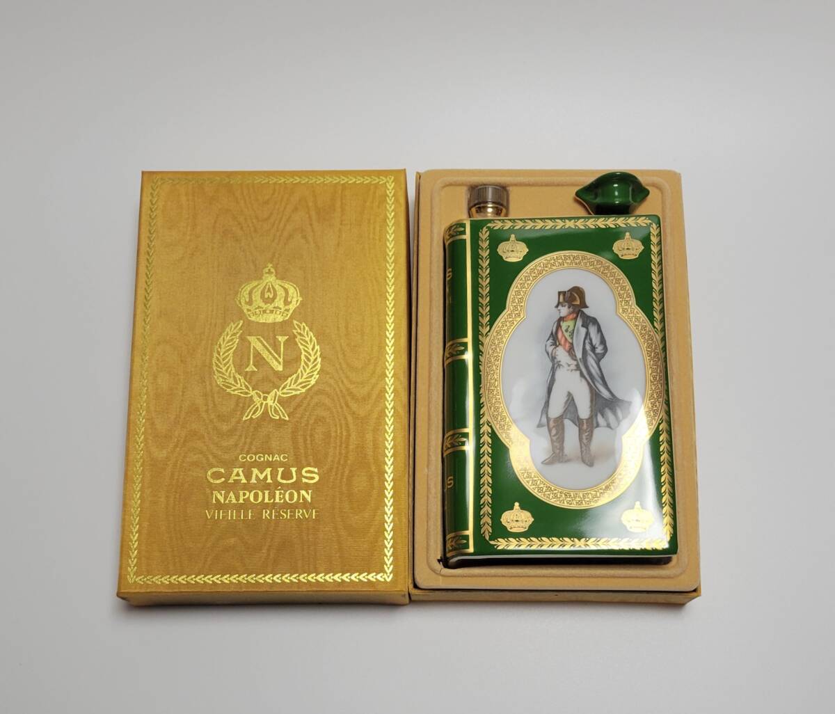 *1 jpy ~*[ not yet . plug ]CAMUS Camus Napoleon book bottle green ceramics 22K GOLD box change plug attaching **