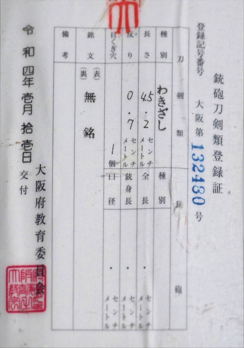 初心出し!!!ゴリゴリの良脇差　元幅3.13ｃｍ　元重ね7.3mm　474g　【無銘】　優乱刃紋　刃長45.2ｃｍ　　是非仕上げて愛刀にして下さい_画像10