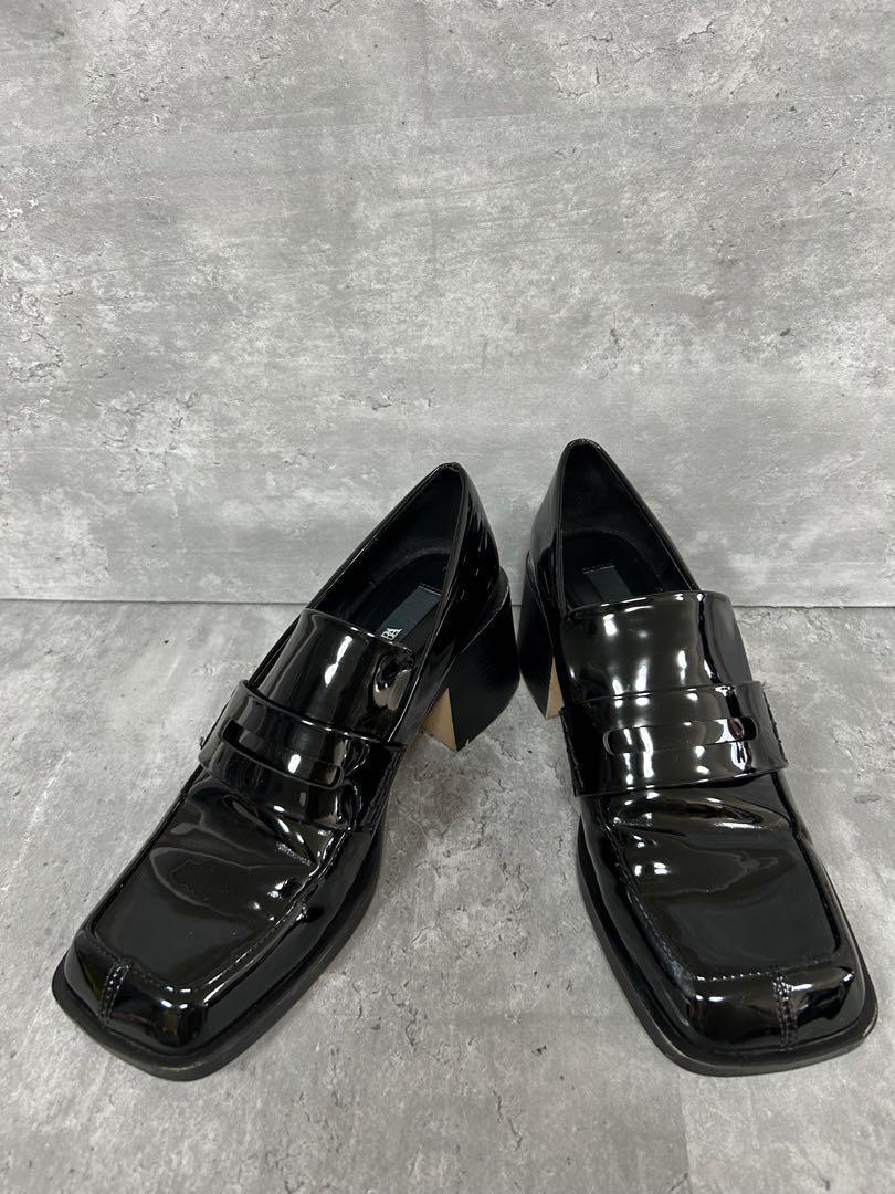 ★ ZARA ザラ ヒールローファー エナメル 25.5cm ブラック_画像1