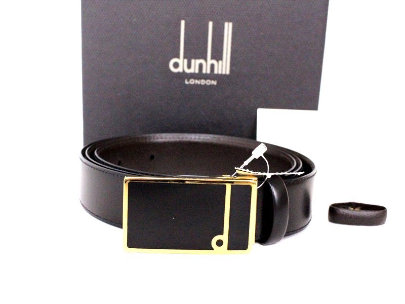 未使用☆dunhill【ダンヒル】ロゴバックル レザーベルト☆リバーシブル☆ブラック/ブラウン×ゴールド金具☆メンズ☆箱付☆の画像1