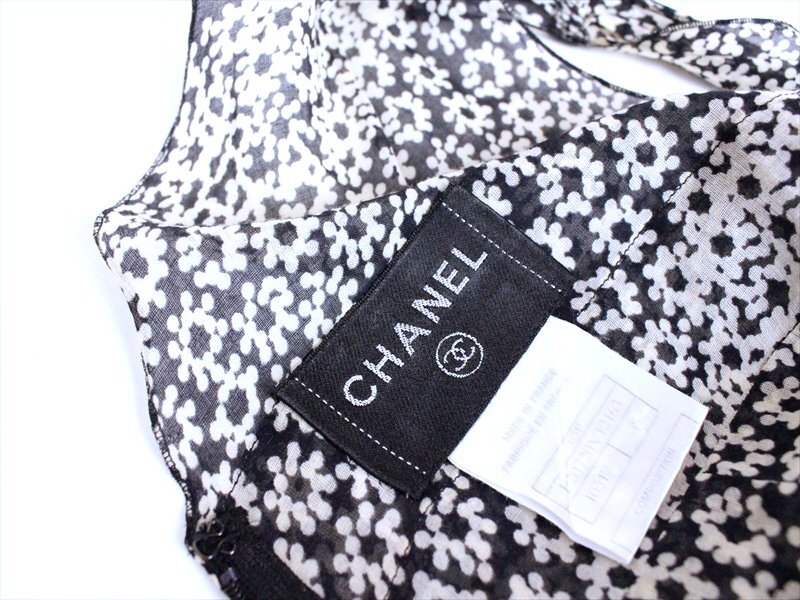 CHANEL【シャネル】花柄ワンピース38サイズ☆黒☆コットン☆ホルターネック☆ロゴ☆レディース_画像6