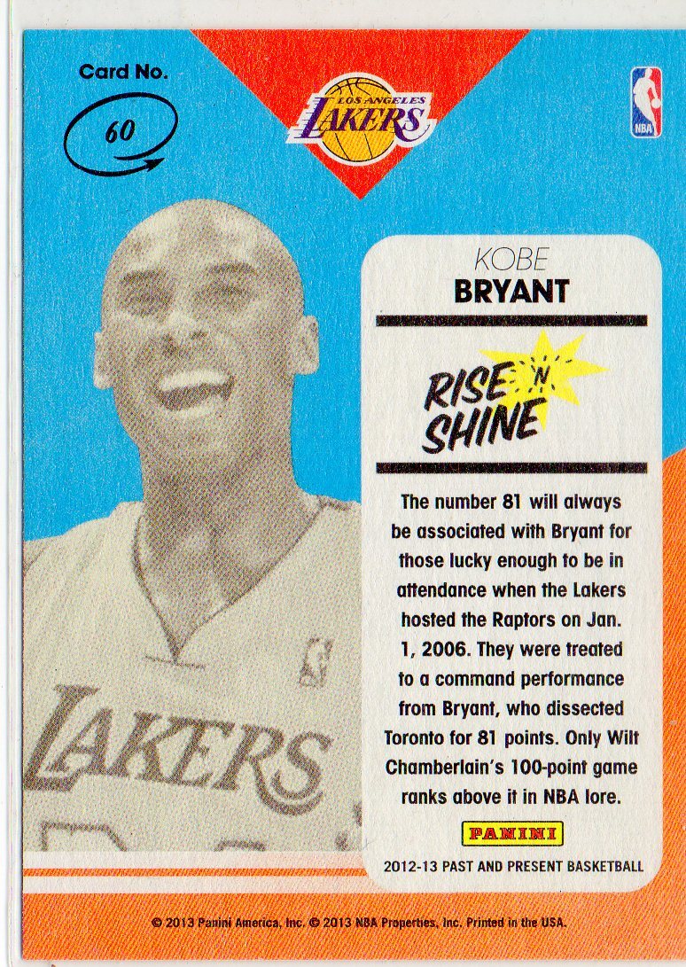 KOBE BRYANT コービーブライアント LAKERS レイカーズ 2012-13 Panini Past and Present Rise N Shine_画像2