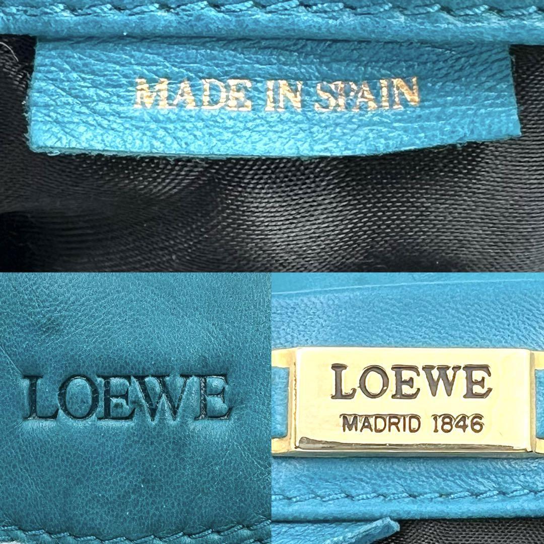 《希少色》LOEWE ロエベ ナッパレザー フリンジ ミニショルダーバッグ ポシェット タッセル ターコイズブルーの画像10