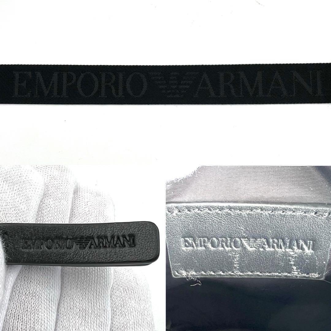 《極美品》EMPORIO ARMANI メンズ ビジネス エンボスロゴ レザー ショルダーバッグ サコッシュ エンポリオアルマーニ ブラック 斜め掛けの画像9