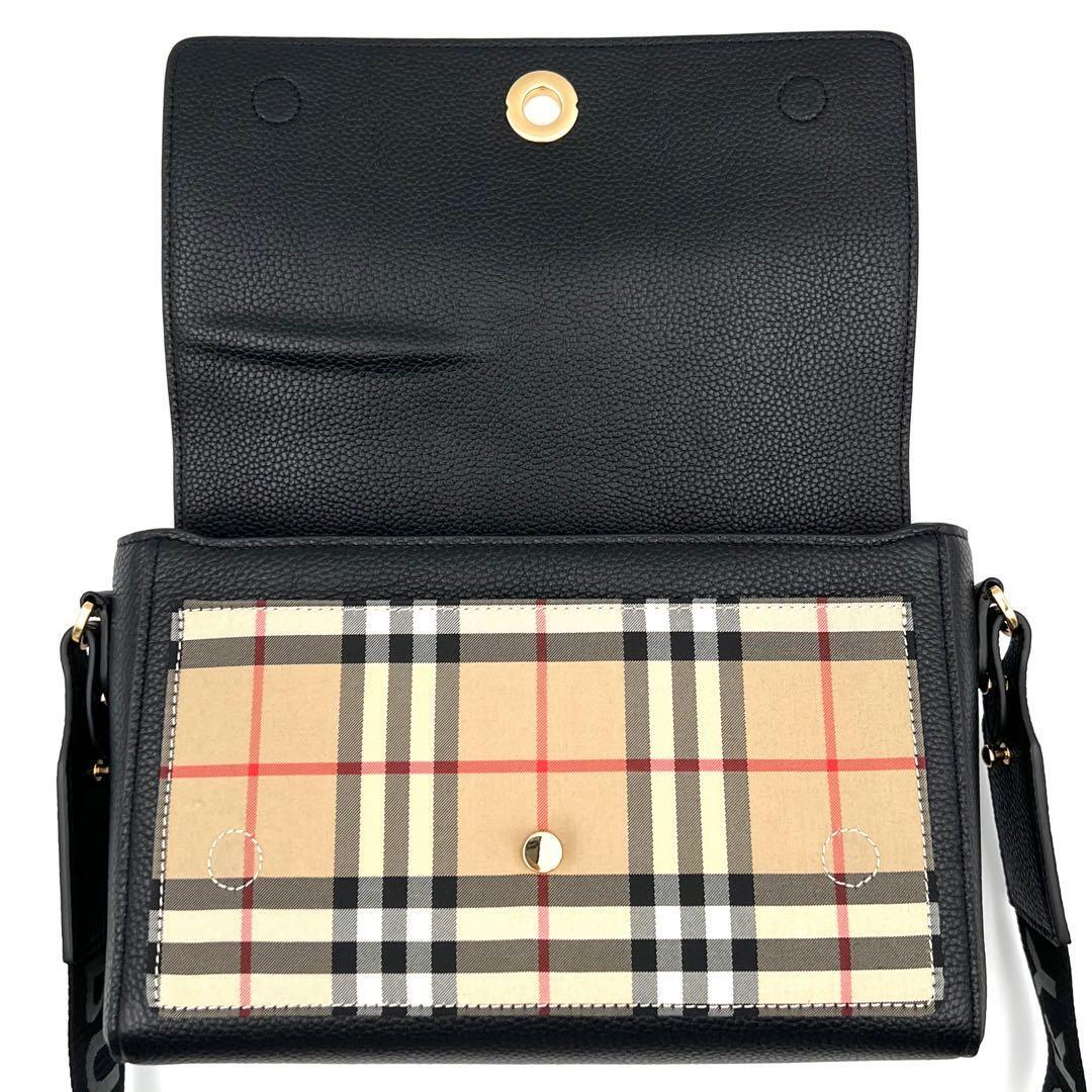 《極美品/現行》箱付/定価19万 BURBERRY バーバリー ノバチェック レザー ノートバッグ ショルダーバッグ テープロゴ 肩掛け クロスボディ