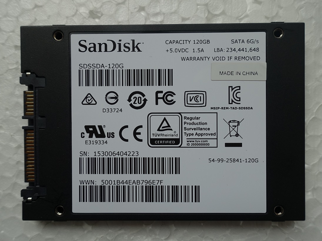 ★☆SanDisk　SSD　PLUS　2.5インチ　120GB　SATA3(6Gb/s)　R:520MB/S　W:180MB/S　中古★☆　_画像2
