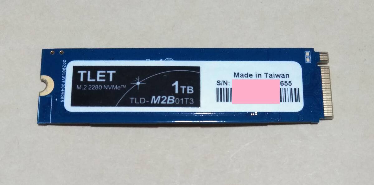 TLET TLD-M2B01T3 1TB (M2 2280 NVMe PCIe3.0 x4)(使用時間僅少)の画像1