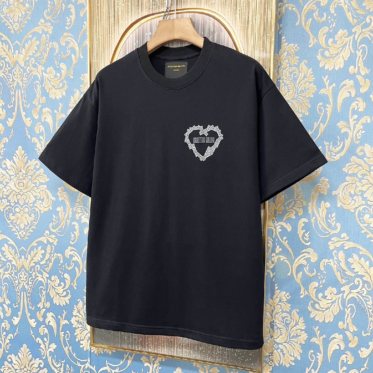 定価2万★christian milada・ミラノ発・半袖Tシャツ★上質 綿100％ 薄手 通気吸汗 個性 ハート柄 ロゴ オシャレ カジュアル 普段着 M/46_画像10