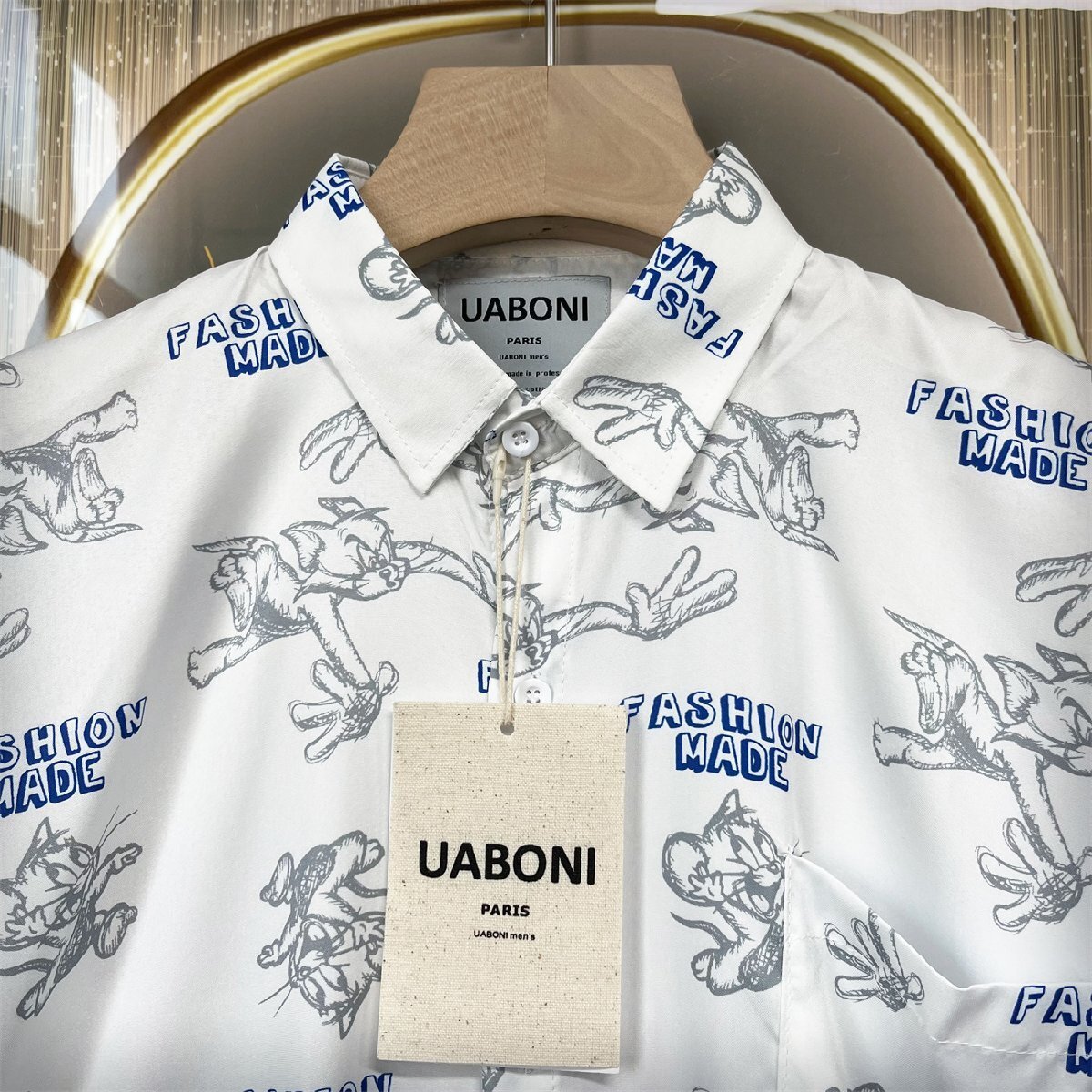 個性EU製＆定価3万◆UABONI*Paris*半袖シャツ*フランス*パリ発◆上品 薄手 総柄 キャラクター アロハシャツ おしゃれ カジュアル M/46の画像4