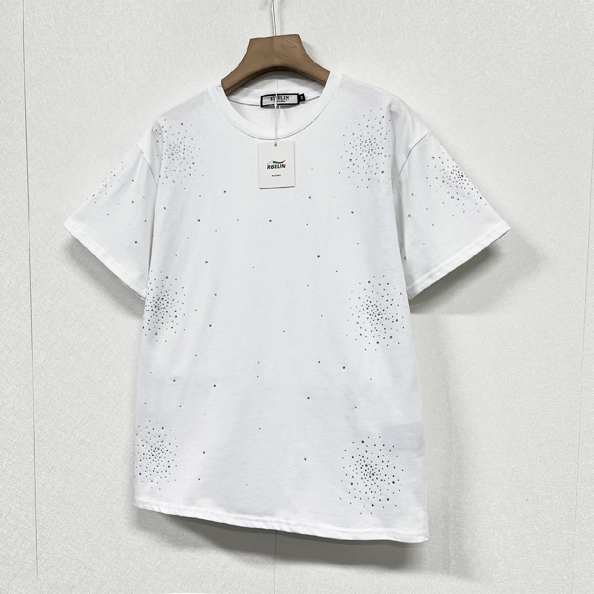 個性ヨーロッパ製※定価2万◆ブルガリア発※RISELIN 半袖Tシャツ 綿100% 薄手 通気 ラインストーン 光沢感 ゆったり スウェット 街着 XL_画像7