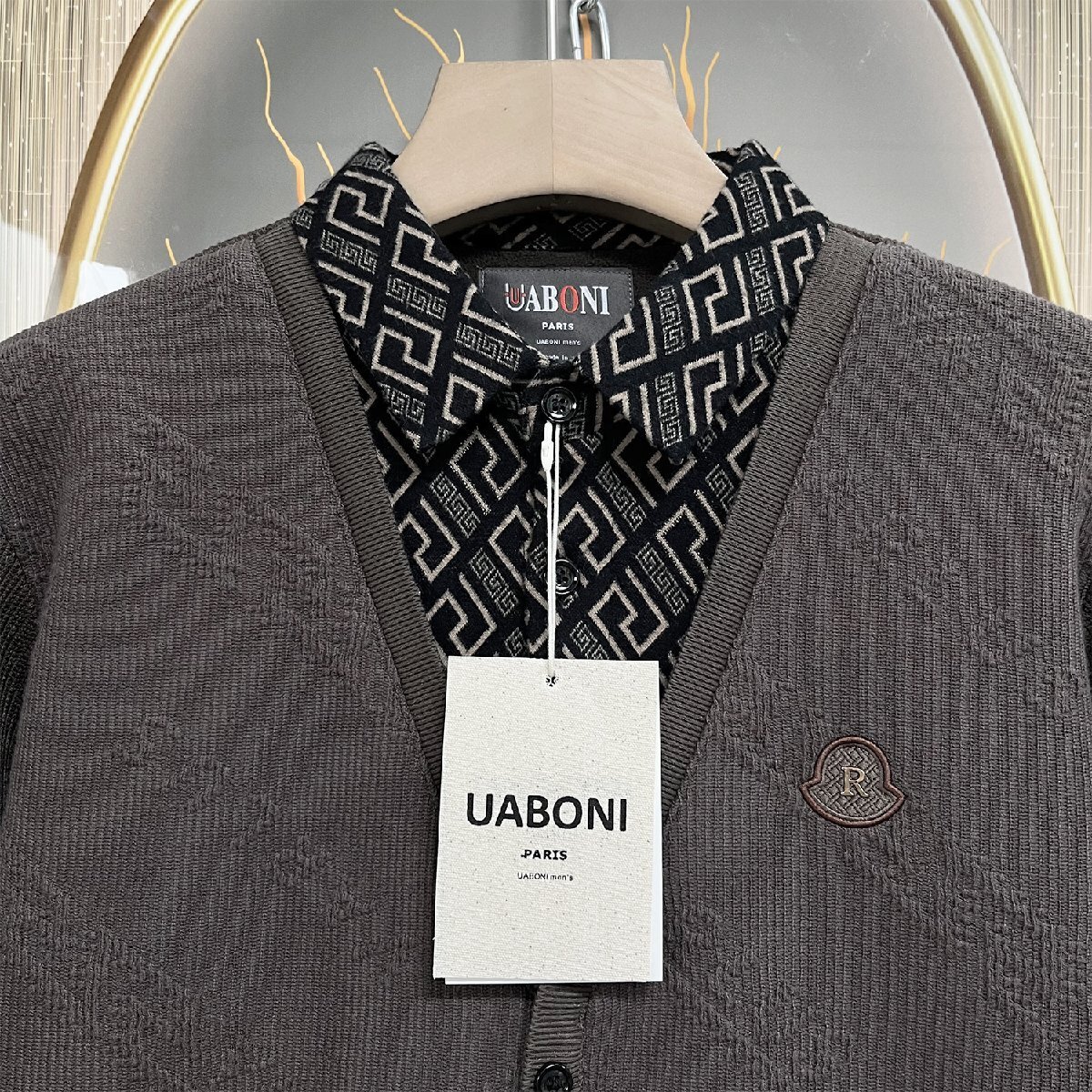 上品EU製＆定価5万◆UABONI*Paris*長袖ポロシャツ*ユアボニ*パリ発◆高級 裏起毛 防寒 快適 切替 ニット レトロ 通勤 紳士 ビジネス 2XL/52_画像3