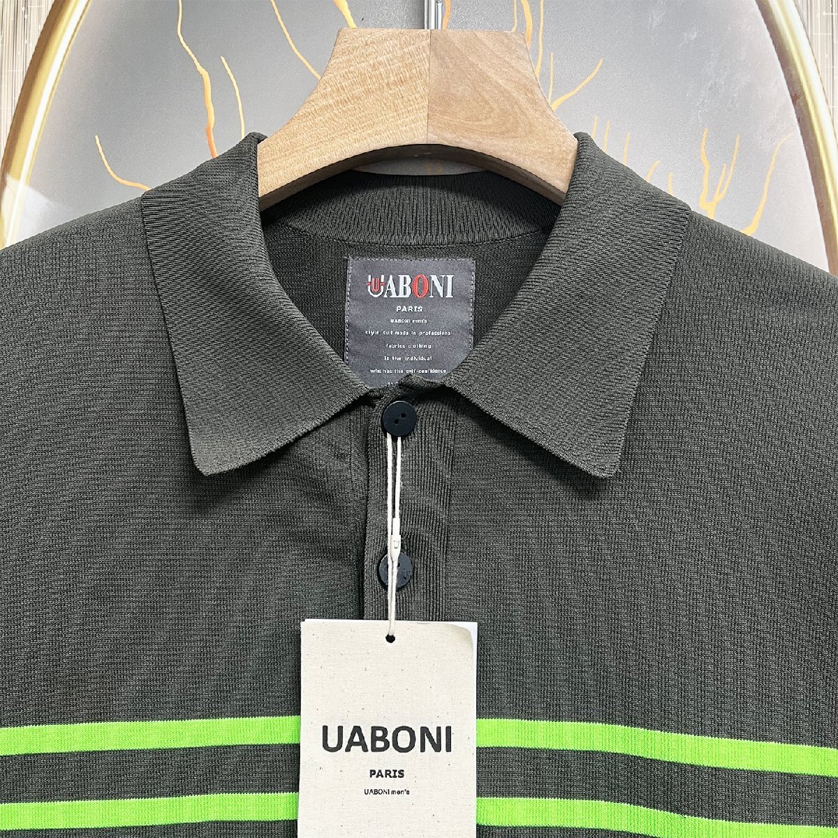 上級EU製＆定価4万◆UABONI*Paris*長袖ポロシャツ*ユアボニ*パリ発◆上品 快適 ボーダー柄 ニット トップス レジャー リラックス M/46サイ_画像3