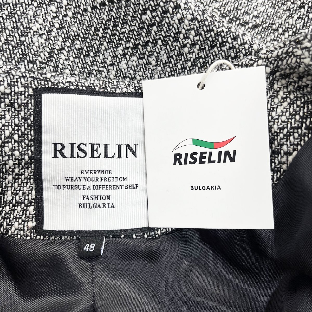 高級ヨーロッパ製※定価6万◆ブルガリア発※RISELIN ジャケット 高級麻/リネン混 薄手 通気 キレイめ ツイード カーディガン エレガント 46_画像9