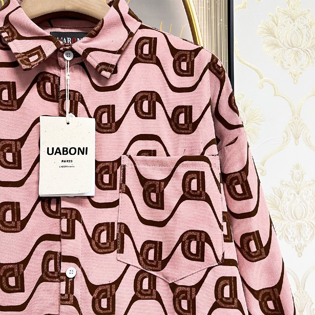 個性EU製＆定価4万◆UABONI*Paris*長袖シャツ*ユアボニ*パリ発◆上品 快適 ソフト お洒落 総柄 トップス アメカジ ユニセックス L/48サイズ_画像5