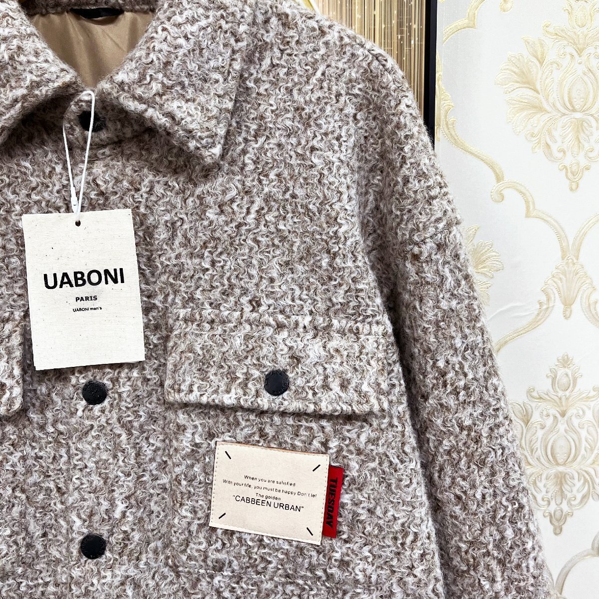 個性EU製＆定価7万◆UABONI*Paris*ジャケット*ユアボニ*パリ発◆ウール混 上品 防風 防寒 お洒落 洗練 無地 アウター ブルゾン 普段着 XL_画像4