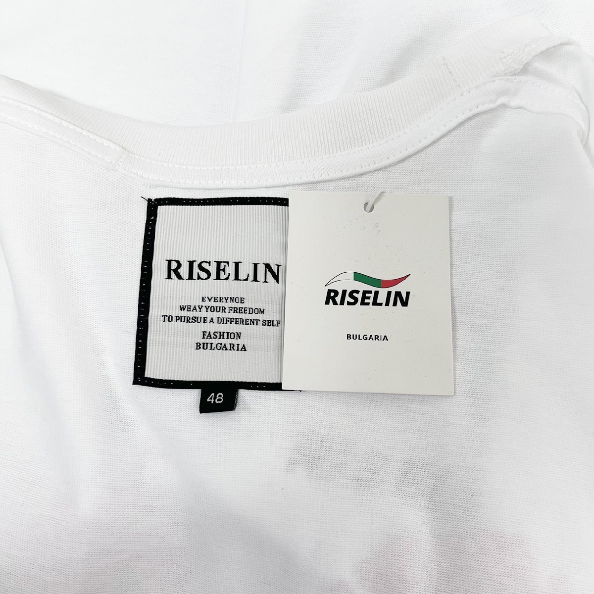 上品ヨーロッパ製※定価2万◆ブルガリア発※RISELIN 半袖Tシャツ 上質 薄手 通気 プリント 遊び心 トップス カットソー 個性 夏服 L/48_画像8