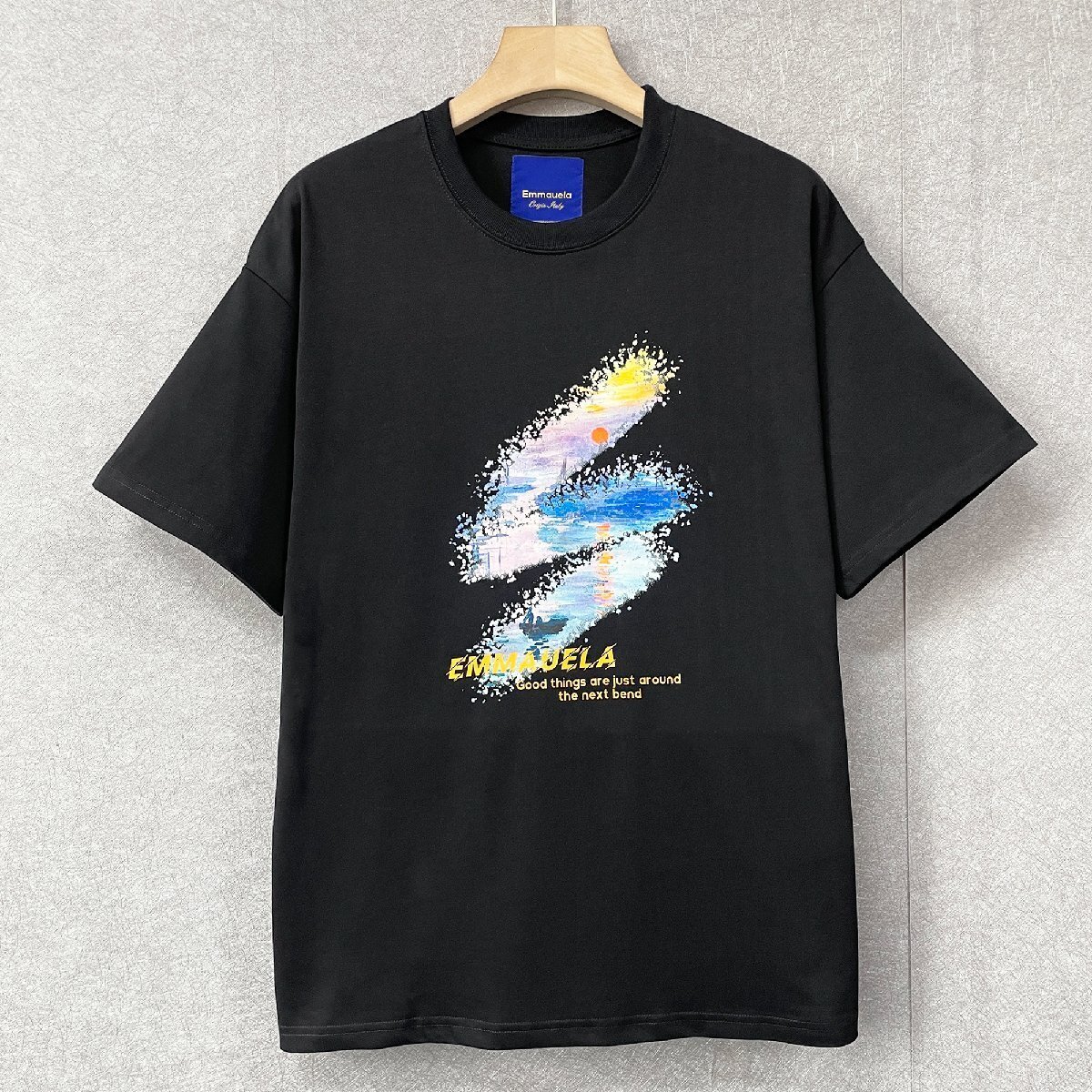 絶賛・半袖Tシャツ 定価2万◆Emmauela・イタリア・ミラノ発◆綿100％ 上質 個性 吸汗速乾 夕焼け スウェット レジャー リゾート 夏服 M/46_画像1