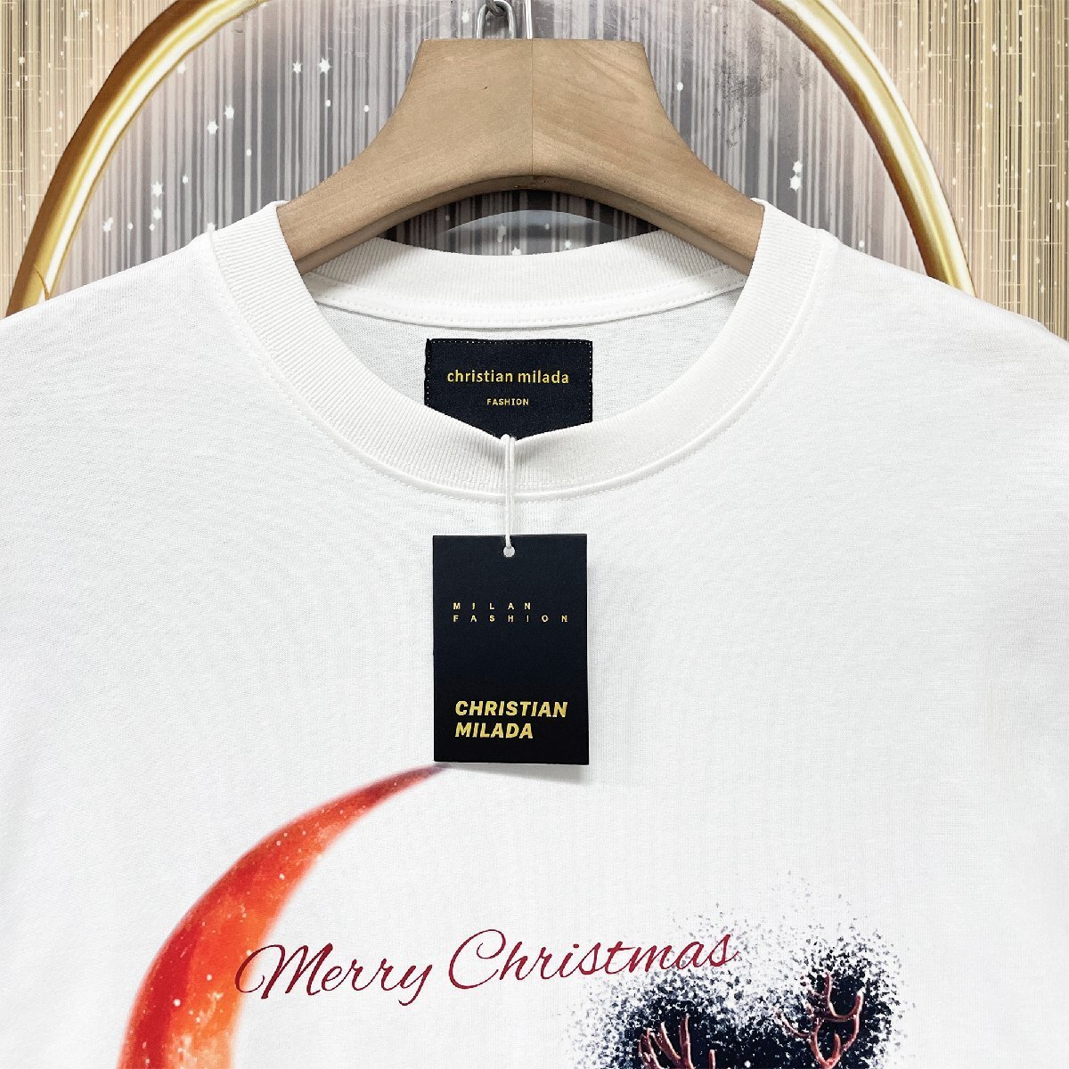 定価2万★christian milada・ミラノ発・半袖Tシャツ★コットン100％ 人気 薄手 個性 クリスマス トップス カットソー プレゼント M/46_画像4