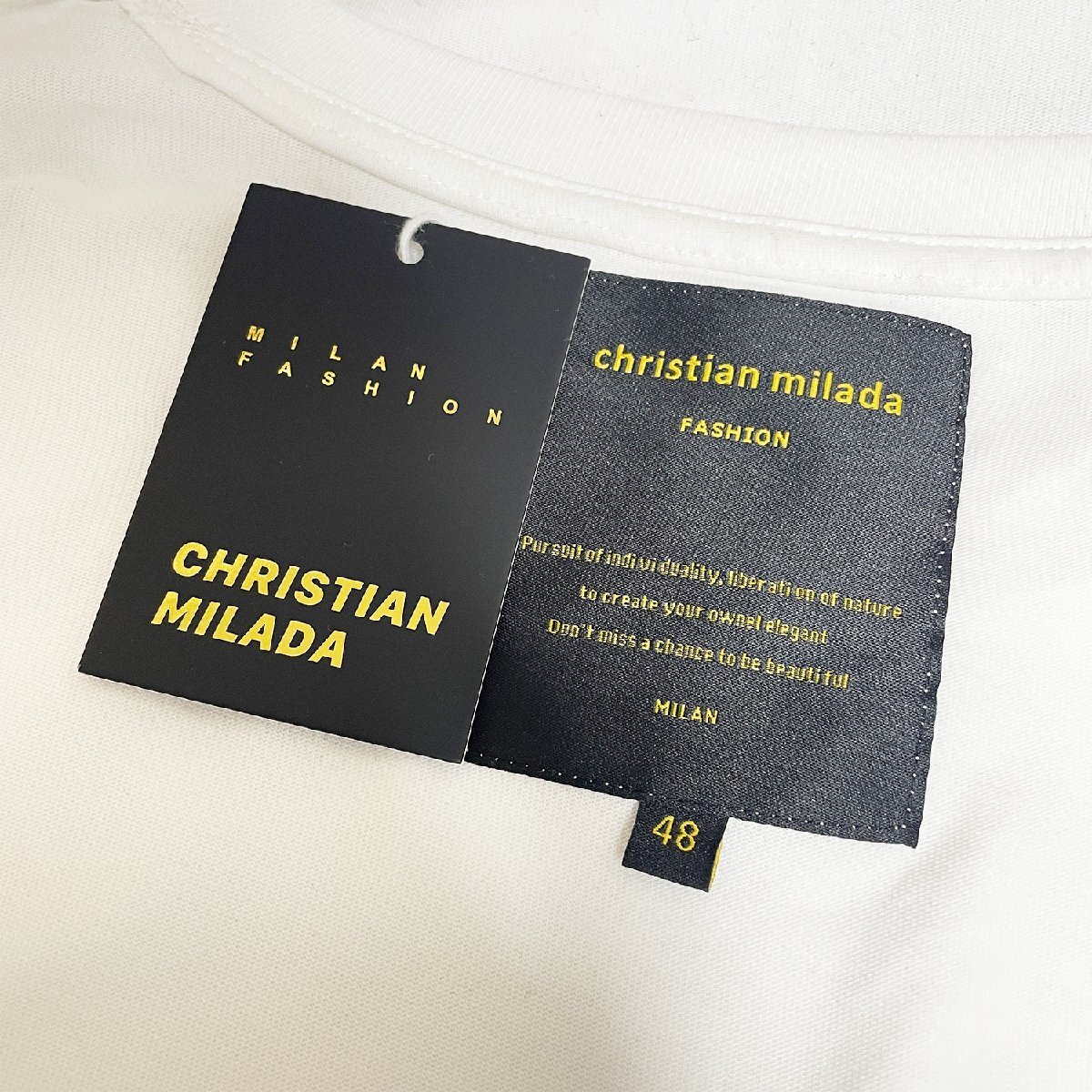 定価2万★christian milada・ミラノ発・半袖Tシャツ★コットン100％ 通気 薄手 英字刺 トップス カットソー ゆったり ユニセックス M_画像8