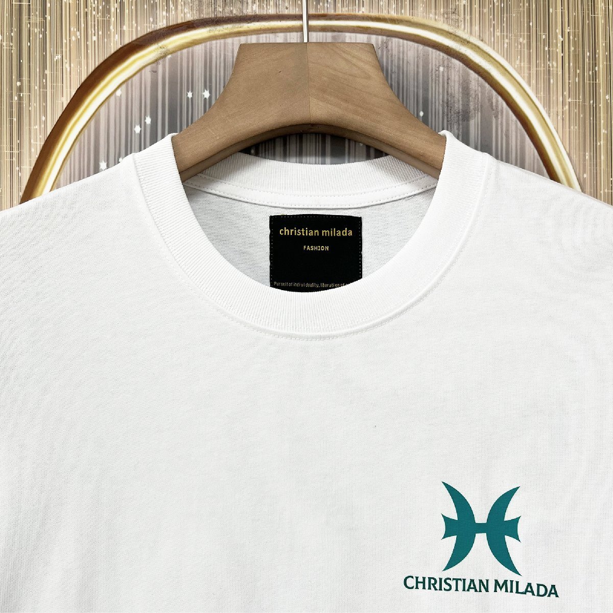 定価2万★christian milada・ミラノ発・半袖Tシャツ★綿100％ 上級 吸汗 通気 個性 魚座柄 トップス カットソー 男女兼用 夏服 2XL/52_画像4