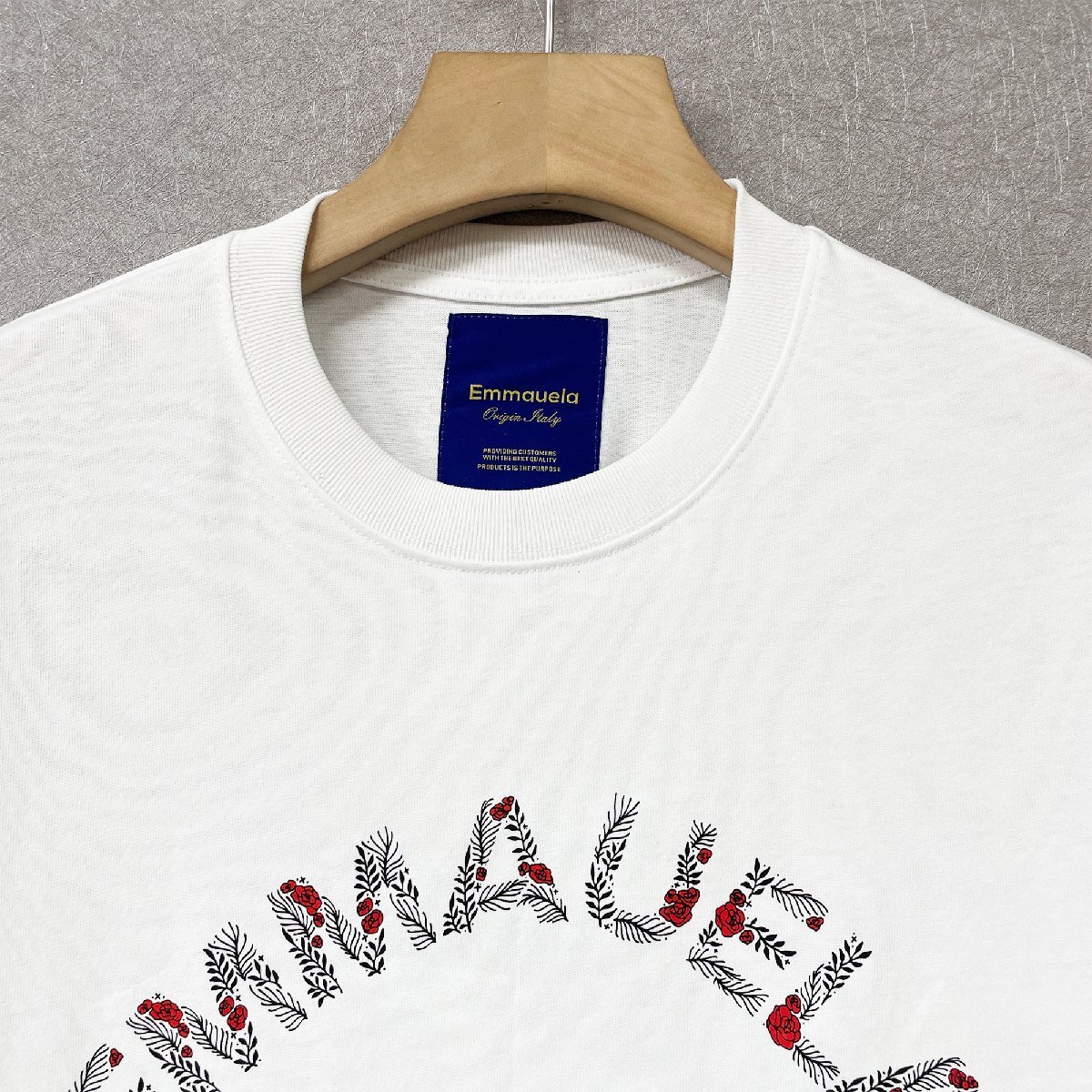 新作・半袖Tシャツ 定価2万◆Emmauela・イタリア・ミラノ発◆コットン100％ 速乾 吸汗 薄手 バラ ロゴ カットソー 定番 男女兼用 L/48サイ_画像4