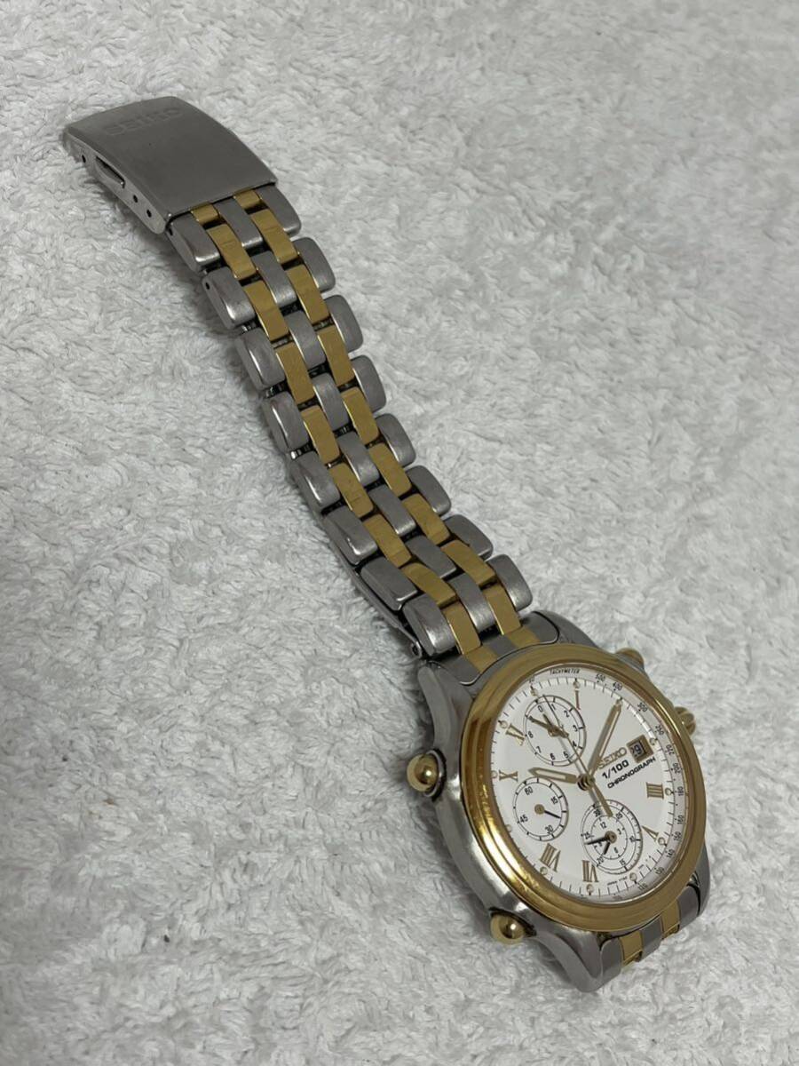 【46-13】1円〜 SEIKO セイコー 7T52-7A10 クロノグラフ クォーツ デイト 純正ベルト ホワイト メンズ 【ジャンク】同梱不可_画像8