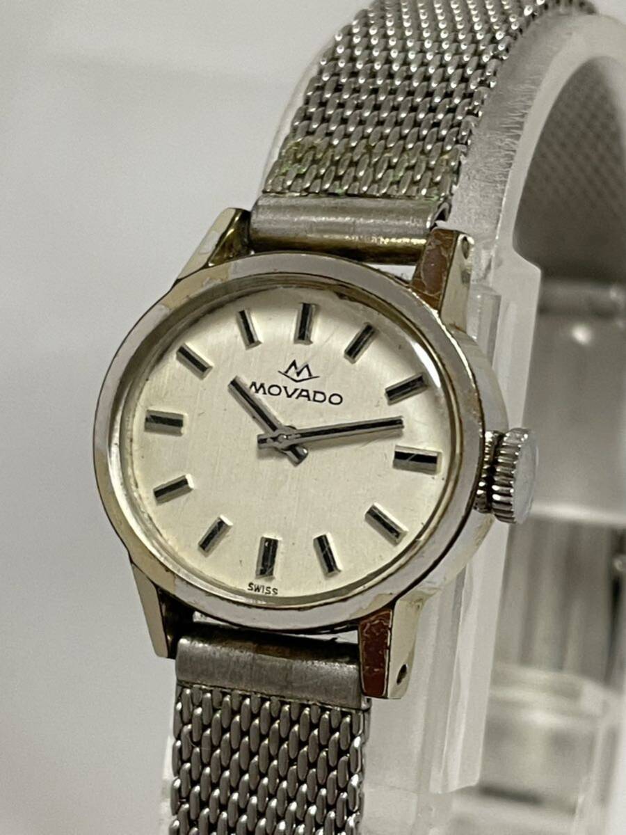 【52-24】1円〜【稼働品】MOVADO モバード 手巻き ホワイト レディース 同梱不可の画像1