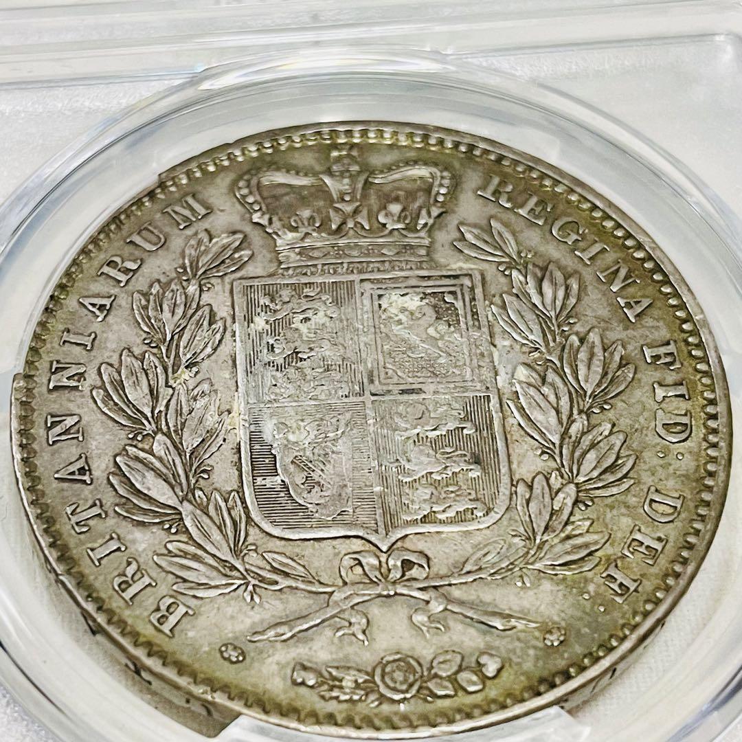 【美麗品 1845 イギリスクラウン 銀貨 ヴィクトリア 】ヤングヘッド PCGS XF Details ウイリアム・ワイオン ビクトリア 英国_画像10