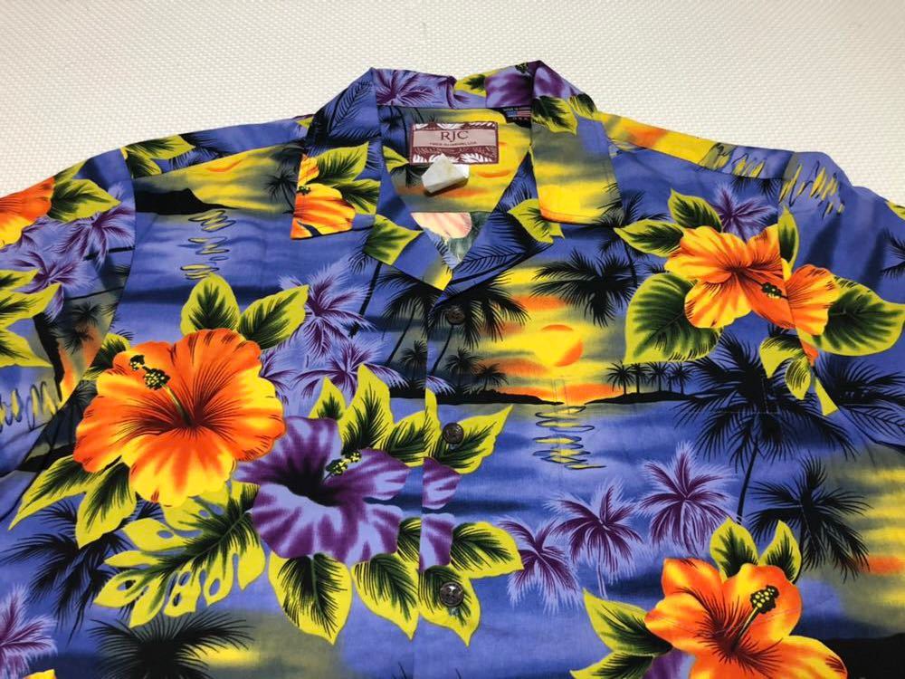 RJC Hawaii made aloha shirt gala shirt short sleeves shirt L hibiscus orange blue 