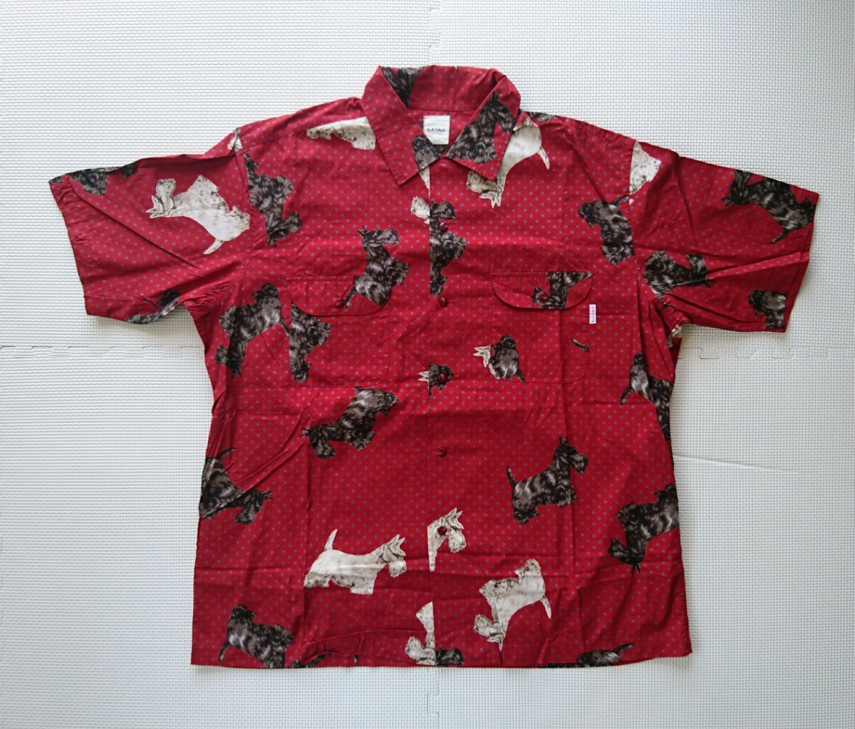  beautiful goods Karl hell mKarl Helmut Scottish terrier pattern short sleeves open shirt L Pink House 