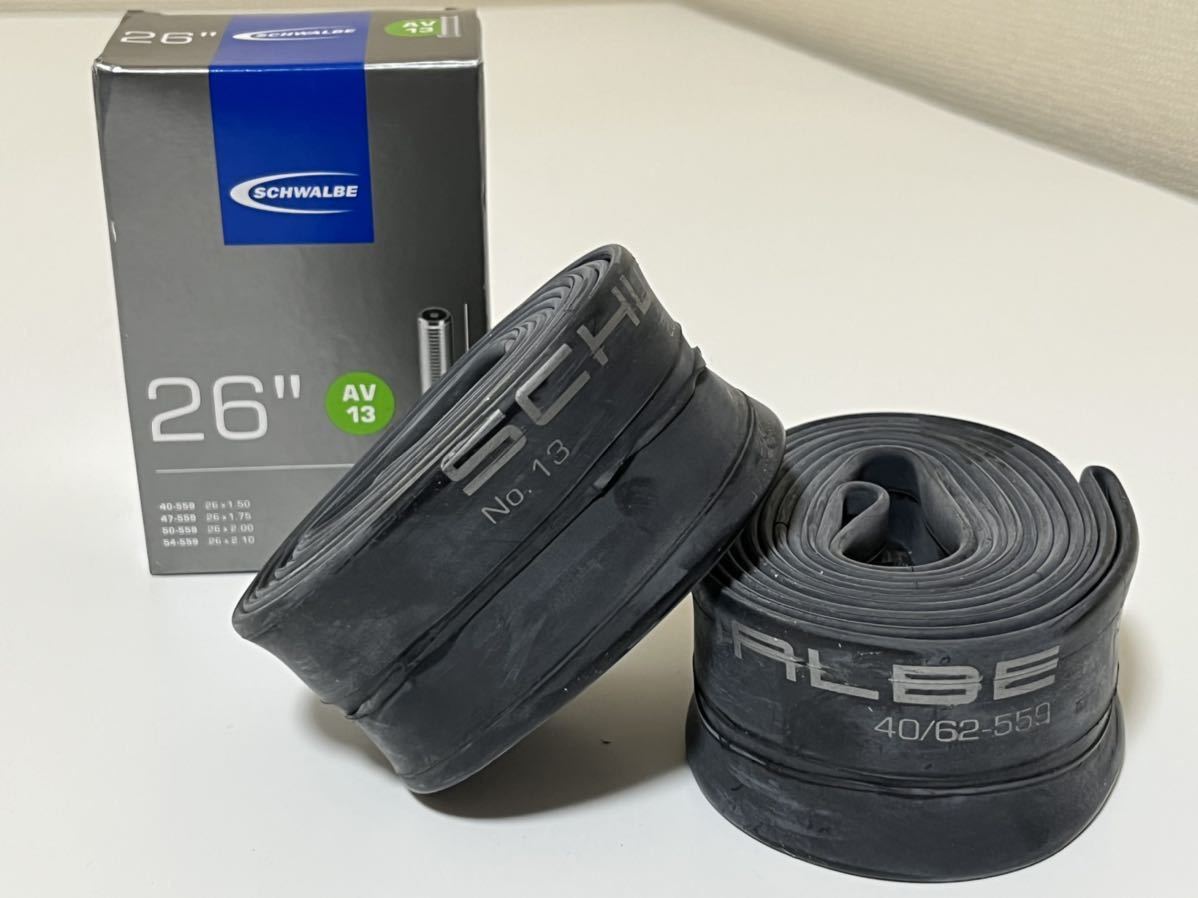 【送料無料特価】26インチ米式MTB用チューブ Schwalbe AV13 26×1.50-2.40 バルブ長40mm 新品2個セット_画像1