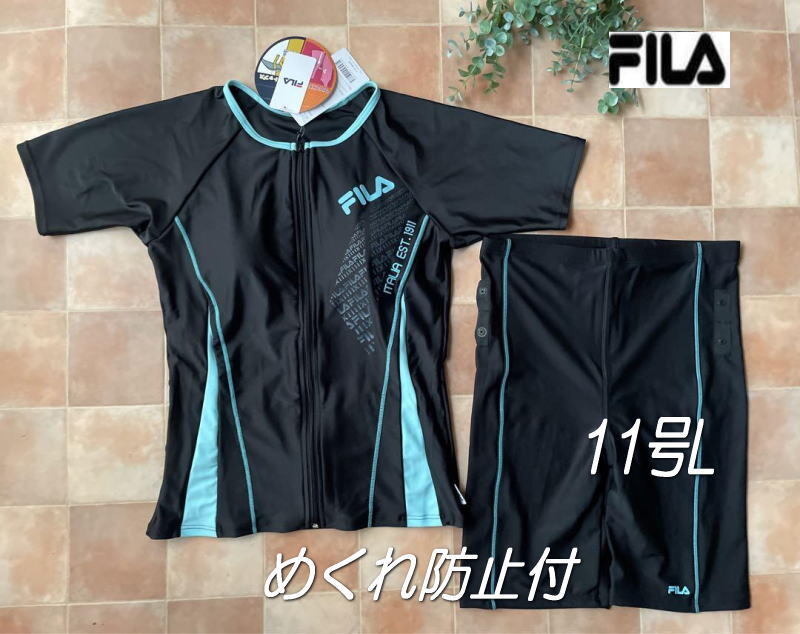 新品◆FILAフィラ・袖付切替フィットネス水着・11号L・ミント×黒_画像1