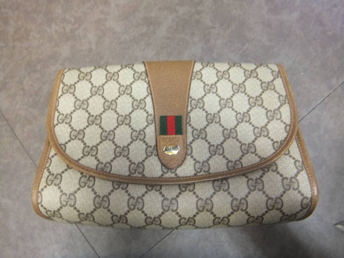 【バッグ】GUCCI グッチ オールドグッチ GGプラス シェリーライン クラッチバッグ セカンドバッグ PVC レザー _画像1