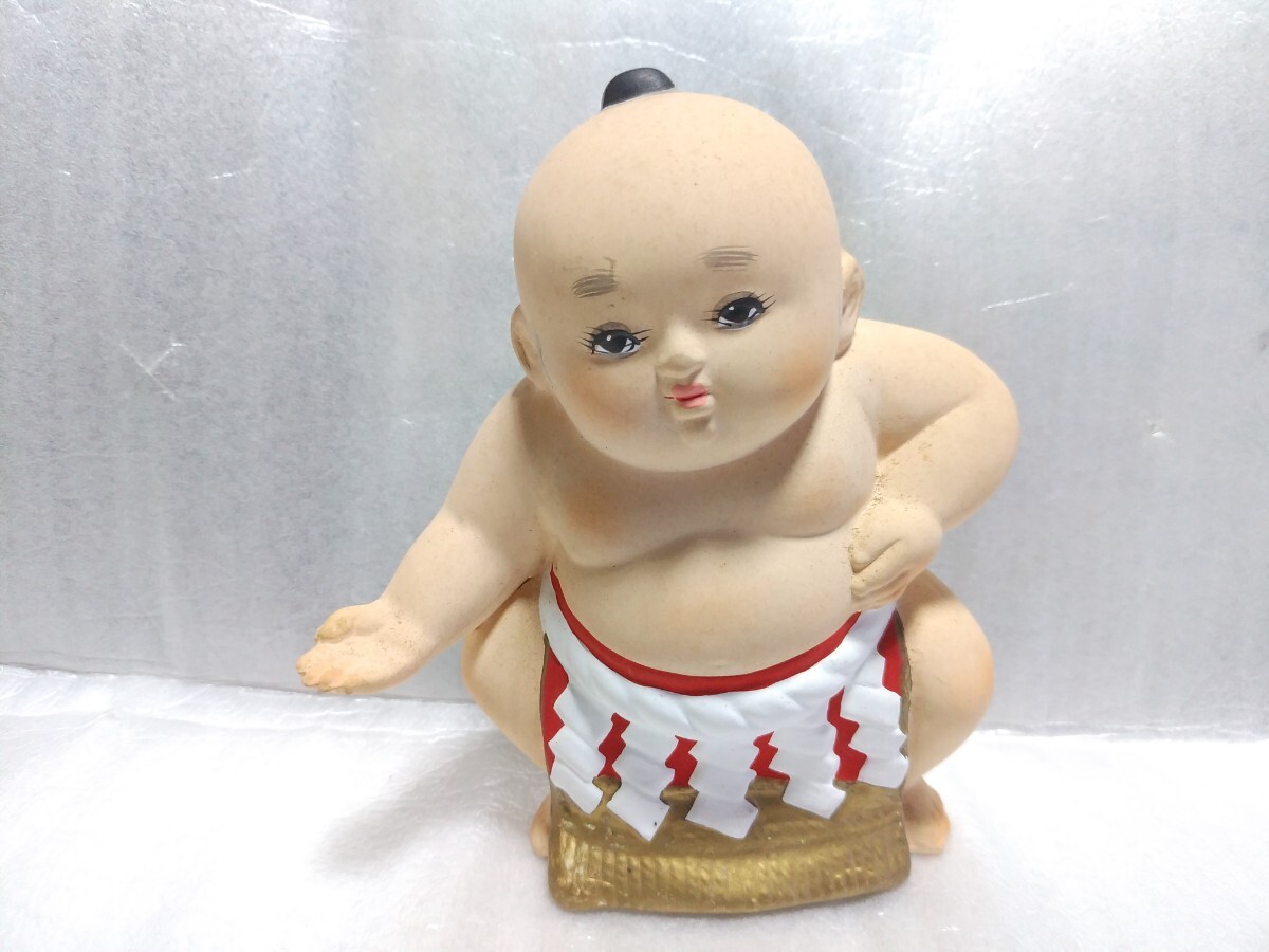 博多人形　相撲　置物　土俵入り　陶器　陶製　人形　幼児　ビスクドール　相撲人形_画像1