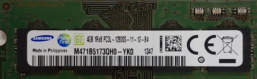 L0426-07 PCメモリ4枚セット SAMSUNG PC3L-12800S (DDR3L-1600) M471B5173QH0-YK0 各4GB 計16GBの画像4