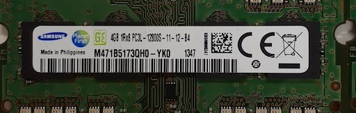 L0426-07 PCメモリ4枚セット SAMSUNG PC3L-12800S (DDR3L-1600) M471B5173QH0-YK0 各4GB 計16GBの画像3