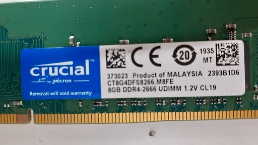 L0419-10　PCメモリ２枚セット　Crucial　PC4-21300(DDR4-2666) CT8G4DFS8266.M8FE 各8GB 計16GB_画像3