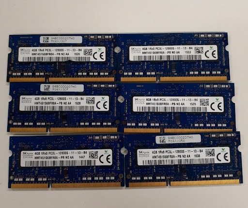 L0423-16 PCメモリ６枚セット SK hynix PC3L-12800S (DDR3L-1600) HMT451S6BFR8A-PB 各4GB 計24GBの画像1